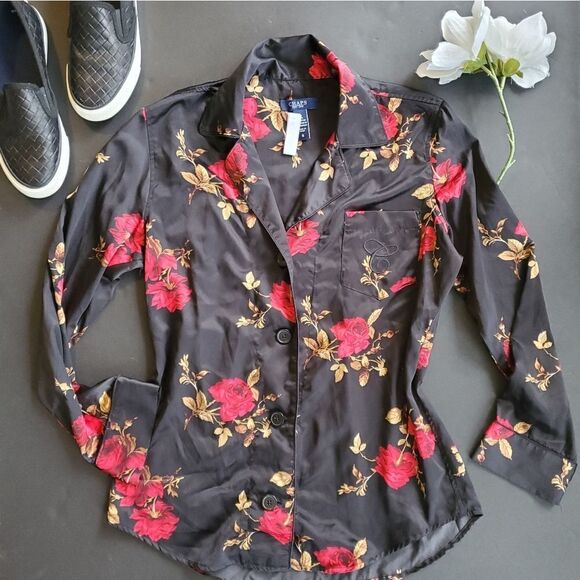 Chaps Floral Silky Pajama Top - Picture 1 of 8